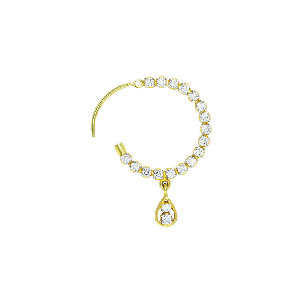 Gold Nath with Full-Cut Diamonds and Teardrop